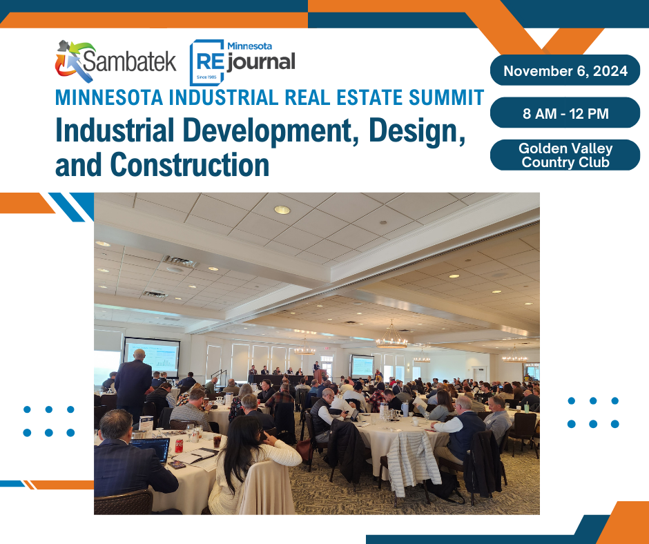 Minnesota Industrial Real Estate Summit Industrial Development, Design, and Construction
November 6, 2024, 8 AM - 12 PM Golden Valley Country Club
Photo of all the people in attendance at the tables
